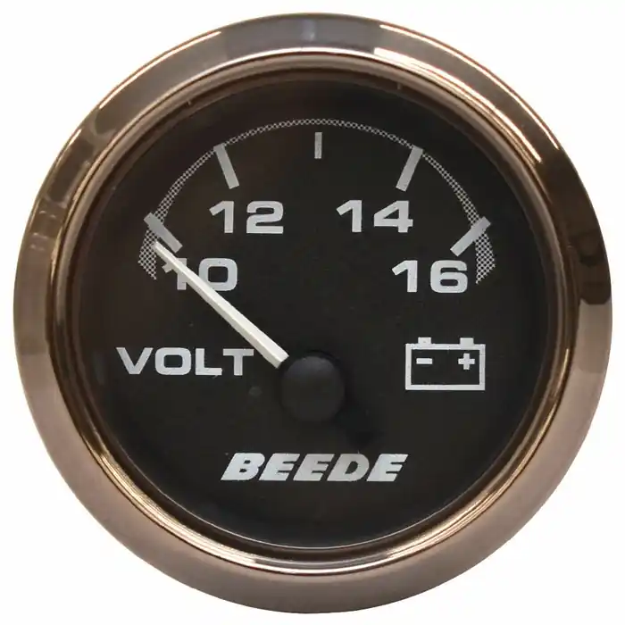 Certified Beede Boat Volt Meter Gauge 960493 | 2 Inch Pewter / Black