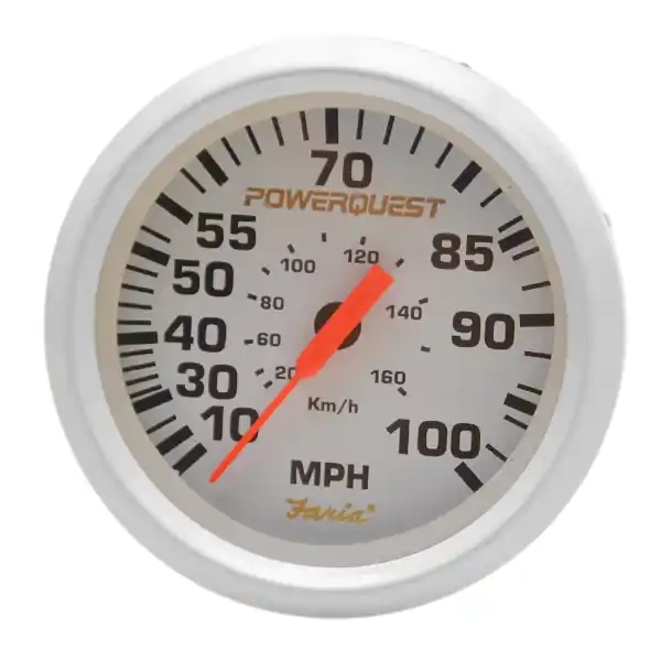 Authentic Faria Boat Speedometer SE9608A | PowerQuest 100 MPH 3 1/4 Inch White