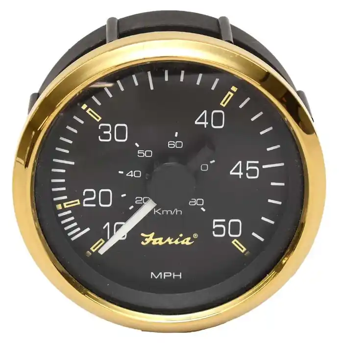 Faria Boat Speedometer Gauge SE9580A | 3 1/4 Inch Regal Gold 50 MPH Handmade