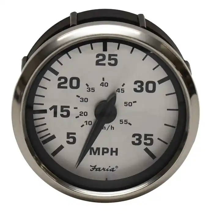 Discount Faria Boat Speedometer Gauge SEK053A | Spun Silver 35 MPH 3 7/8 Inch
