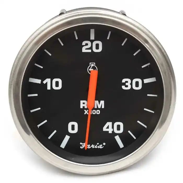 Faria Boat Diesel Tachometer Gauge TD9681A | 3 3/8 Inch Euro Black SS Exclusive