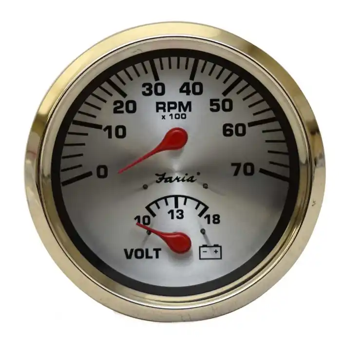 Brand New Faria Boat Multifunction Gauge GTC060A | Tachometer Volt Spun Silver 3 1/4 Inch