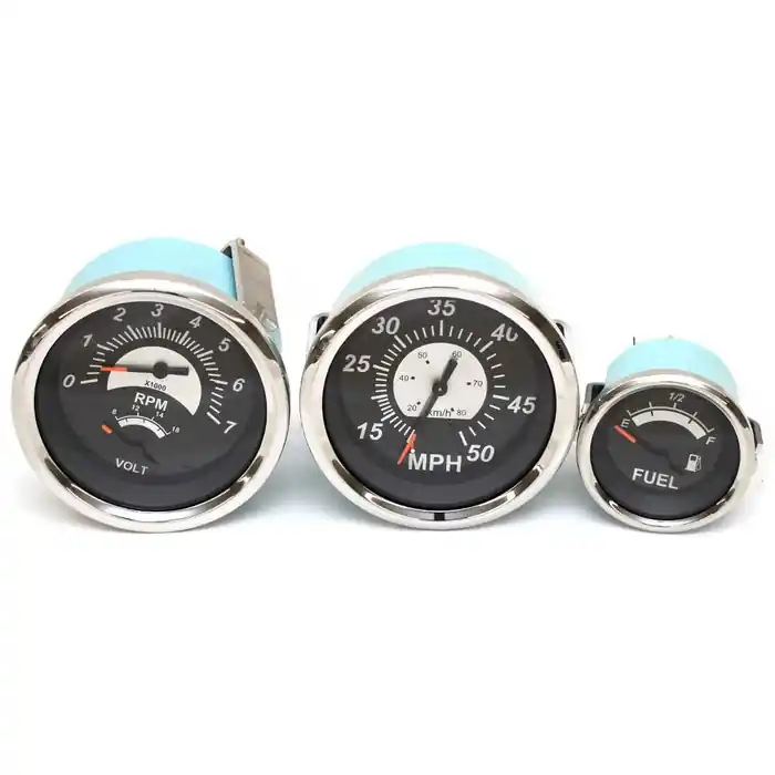 Sale Teleflex Boat Gauges | Sterling Silver / Black Gasoline (Set of 3)