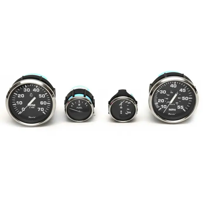Faria Boat Gauge Set | Euro Stainless Series Black Domed (4 PC) Fresh Stock