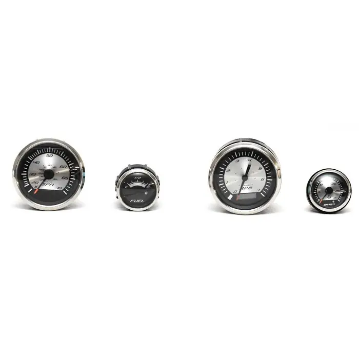 Crafted Faria Boat Gauge Set | Platinum Series Silver Black (Set of 4)