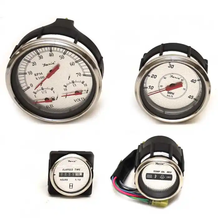 Crafted Faria Boat Gauge Set | w/ Suzuki Monitor Silver (4 Piece)