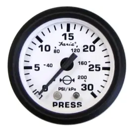 Euro White Water Pressure Gauge | Faria 12903 Fresh Stock