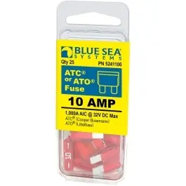 Fast Shipping 10 amp ATO/ATC Fuse, 25 pack | Blue Sea 5241100