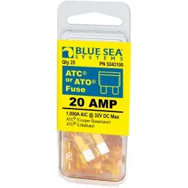 20 amp ATO/ATC Fuse, 25 pack | Blue Sea 5243100 Hot Deal