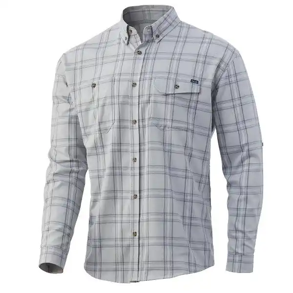 Seasonal Sale Huk Awendaw Fishing Long Sleeve Flannel - Oyster