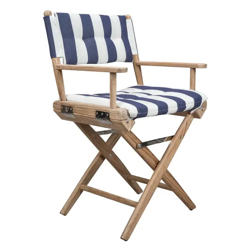 Whitecap Sanded Teak Director's Chair w/ Navy & White Covers Popular