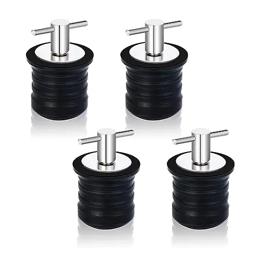 New Release 4 Pieces Stainless Steel Boat Plug T-Handle Boat Drain Plug for 3/4 Inch or 1-1/4 Inch (31.8mm) Diameter Drains, Twist Plug Marine Boat Rubber Plug Accessories