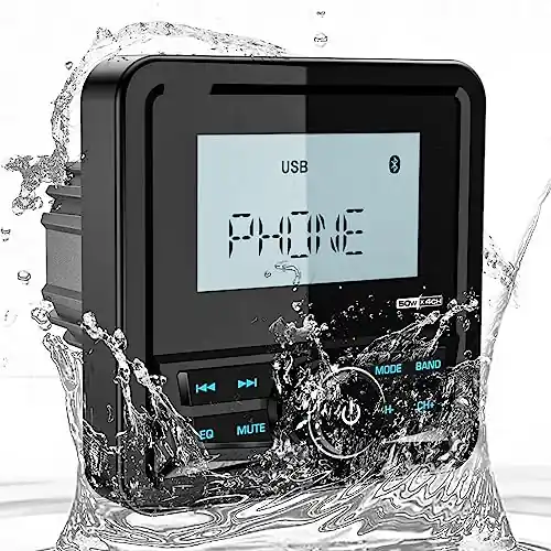 Waterproof Marine Digital Media Receiver – Bluetooth Marine Stereo with 2.8 Inch LCD Display – AUX USB Input AM FM Subwoofer Pre-Amp UTV Boat Radio for ATV RZR Golf Cart Spa Hot Luxury