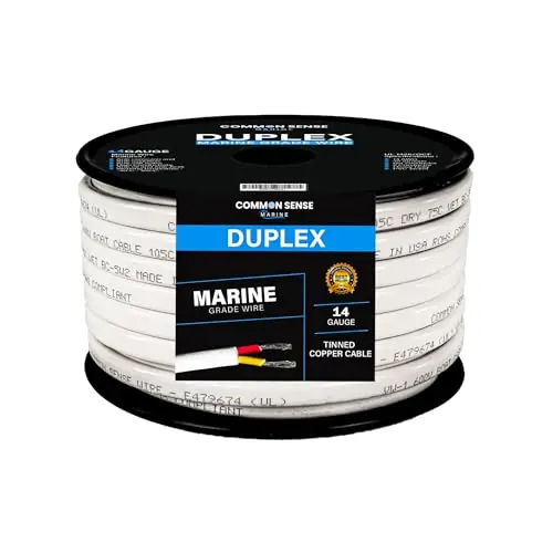 Affordable 14/2 AWG UL 1426 (The Real Thing) Duplex Flat Marine Wire – Tinned Copper Boat Cable – Red/Yellow – 10 Feet – White PVC Jacket