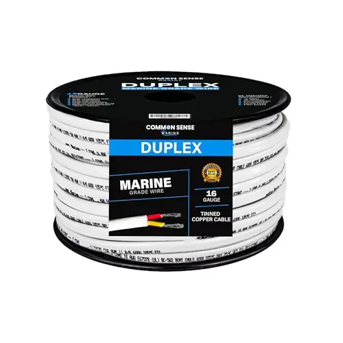 16/2 AWG UL 1426 (The Real Thing) Duplex Flat Marine Wire – Tinned Copper Boat Cable – Red/Yellow – 10 Feet – White PVC Jacket Exclusive