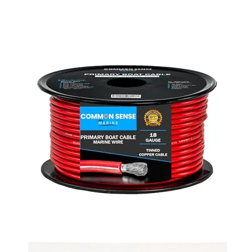 18 Gauge Primary Boat Cable – 20 ft Marine Grade Wire Tinned Oxygen-Free Copper – 18 AWG UL 1426 Standard PVC Wire for Boat, Automotive, Speakers, Camper & Trailers Reduced Price