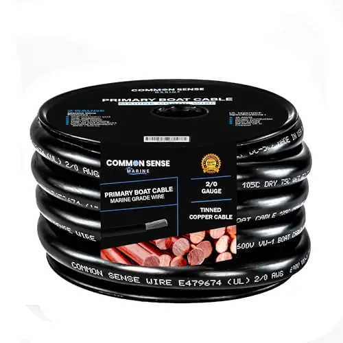 2/0 AWG UL 1426 (The Real Thing) Marine Wire – Tinned Copper Battery Boat Cable – 10 Feet – Black – Made in The USA Trending