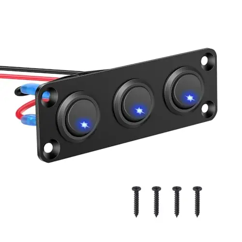 Price Cut 3 Gang Toggle Switch Panel, CNAODUN with 3 Pin 12V DC 20A Blue Round Toggle LED Switch SPST On-Off Switch Control for Marine RV Boat Car UTV