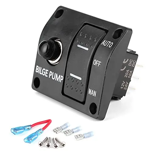 3 Way Bilge Pump Switch Panel, Bilge Pump Panel Rocker Switch, 15A Circuit Breaker Control Panel Switch (Auto Off Manual) 12V 24V with LED Indicators Fresh Stock