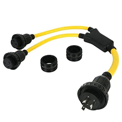 4FT Marine Shore Power Y-Adapter, HDWS NEMA L5-30P Male Plug to Two L5-30R Y Split Plug Adapter Cord, 30Amp 125V 10AWG*3, for Marine RV Camping Worldwide Shipping