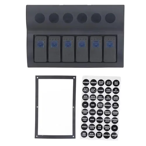 Worldwide Shipping 6 Gang Marine Boat Rocker Switch Panel with Overload Protector IP65 Waterproof Blue LED Pre Wired ABS Material Backlit Switch for Boats Yachts RVs