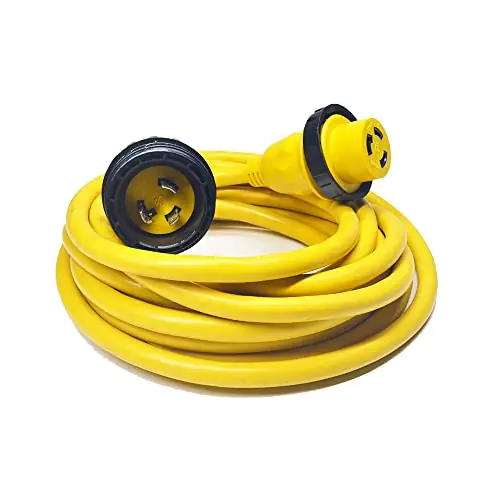 Budget Amp Up Marine & RV Cords 125v 30 amp x 25′ Yellow Shore Power Boat Extension Cord, 25 ft – 21312