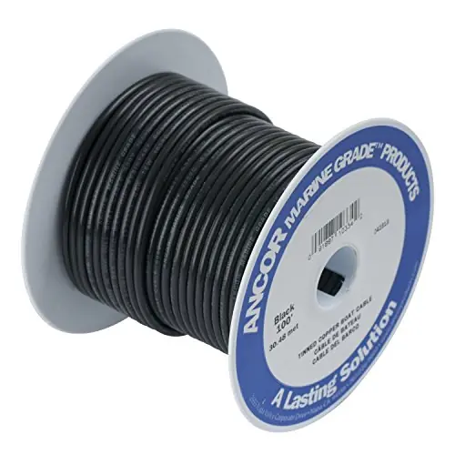 Crafted Ancor 188003 Marine Grade Electrical Primary Tinned Copper Boat Wiring (10-Gauge, Black, 8-Feet)