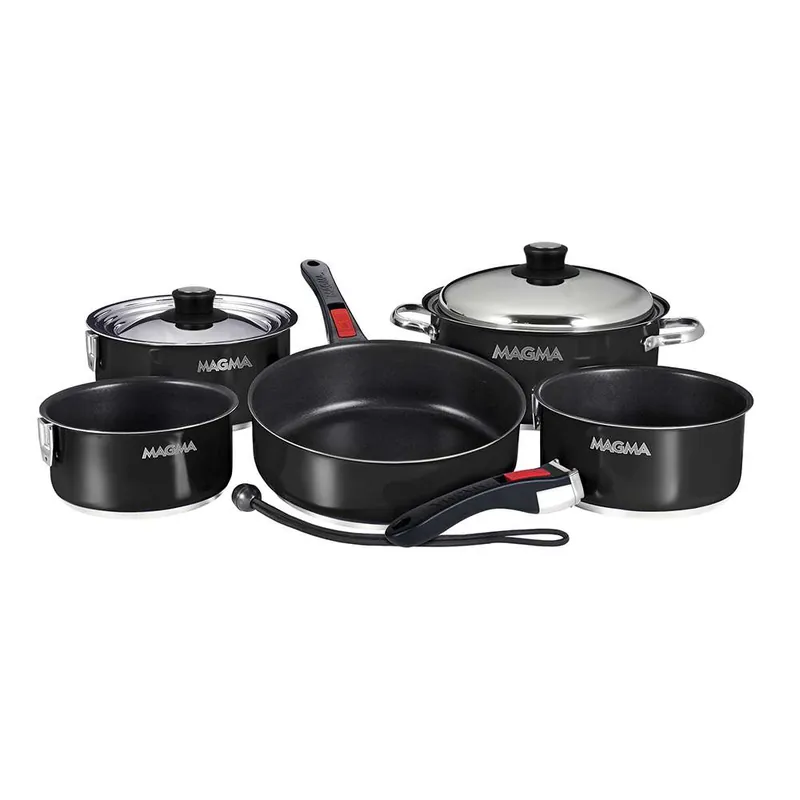 Magma Nestable 10 Piece Induction Non-Stick Enamel Finish Cookware Set - Jet Black Modern