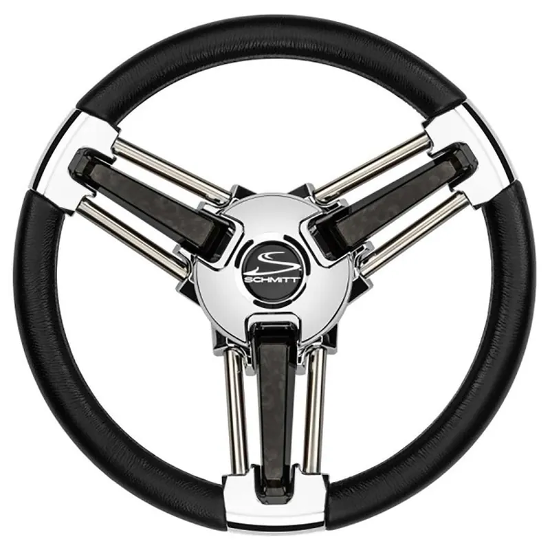Schmitt Marine Burano Wheel 14" 3-4" Tapered Shaft Black Polyurethane W-Stainless Spoke Includes Center Cap-Nut While Supplies Last
