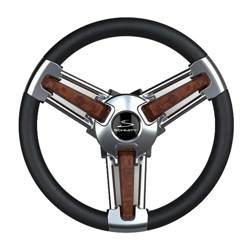 New Release Schmitt Marine Burano Wheel 14" 3-4" Tapered Shaft Burl Polyurethane W-Stainless Spoke Includes Center Cap-Nut