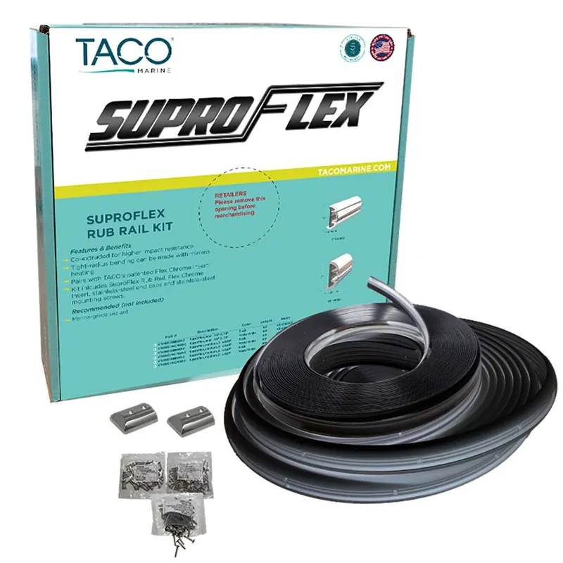 Mega Sale TACO SuproFlex Rub Rail Kit - Black W-Flex Chrome Insert - 2"H X 1.2"W X 60'L