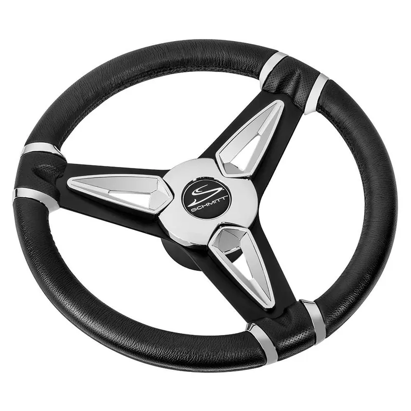 Schmitt Marine PU50 14" Wheel - Chrome Cap & Spoke Inserts - Black Spokes - 3-4" Tapered Shaft Flash Sale