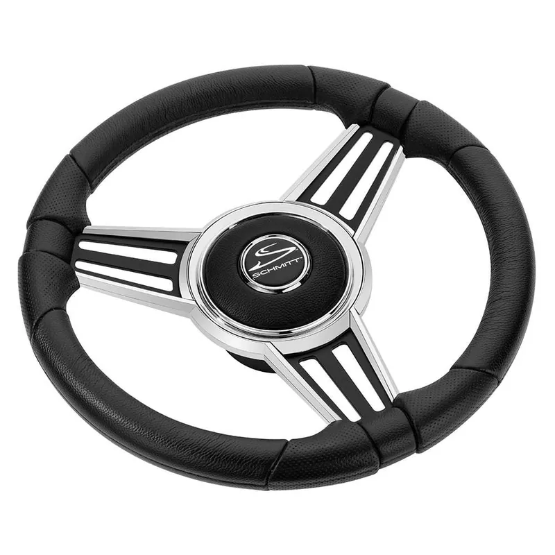 Schmitt Marine PU30 14" Wheel - Chrome Cap & Spoke Inserts - Black Spokes - 3-4" Tapered Shaft Trusted Brand