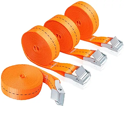 AYVANBER Tie Down Strap Heavy Duty Trailer Lashing Strap Cam Lock Buckle up to 600lbs 1″ x16 ft for Surfboard Kayak Canoe Cargo Boat Luggage Bicycles Furniture & Moving Appliances (4-Pack Orange) Instant Buy