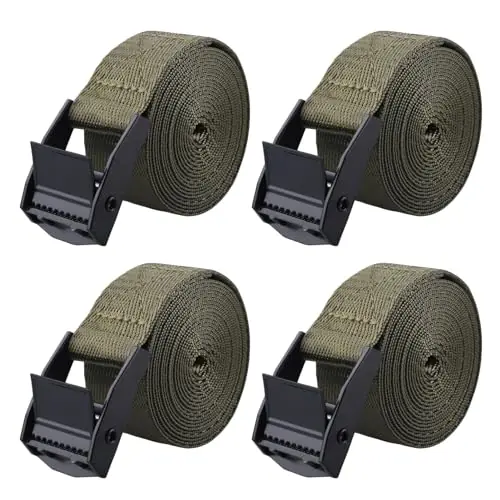 Azarxis Lashing Strap Adjustable Cam Buckle Tie Down Heavy Duty Secure Straps up to 441 lbs Capacity for Motorcycle Kayak Canoe Trailer Cargo Truck Bicycle Luggage (Army Green – 4 Pack, 79 inch) Discount