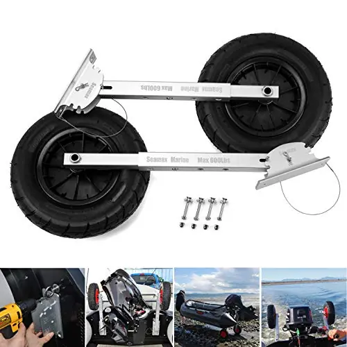 Super Sale Seamax Deluxe 4 by 4 Boat Launching Dolly with 14″ Wheels System, Commercial Grade Quality for Inflatable Boat and Aluminum Boat Max Loading 600Lb