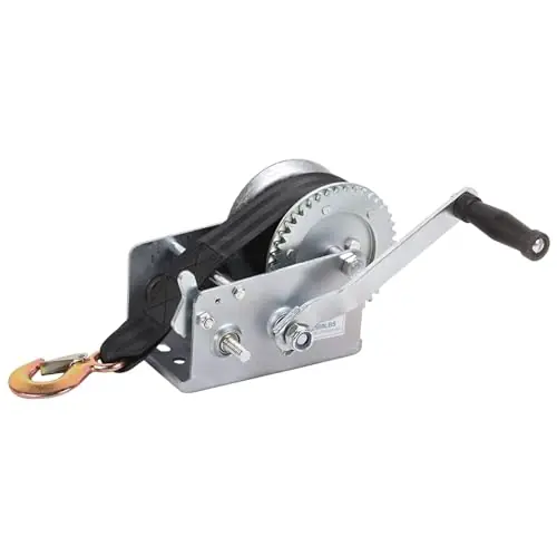 Grab Now VAIDPRO Boat Trailer Winch Hand Winch 2500lbs Heavy Duty Hand Crank Winch with 23ft Polyester Strap, Manual Operated Ratchet ATV UTV Boat Trailer Marine
