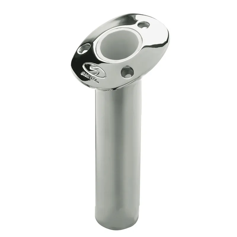 Handmade C.E. Smith Flush Mount Rod Holder - 15 Degree & 9" Depth - Stainless Steel - Cast Gimbal - White Vinyl Liner