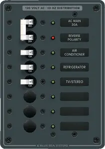 Blue Sea, AC Main & 6 Position Panel, 8027 Handmade