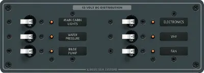 No Minimum Order Blue Sea, DC Branch 6 Position Circuit Breaker Panel, 8096