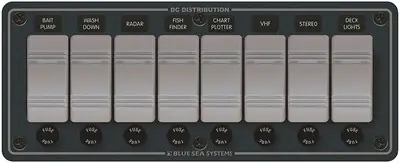 High Quality Blue Sea, Panel H2O 12VAC 8 Pos Horiz., 8261